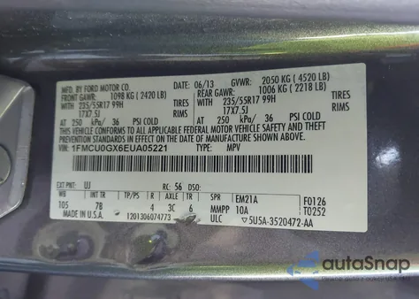 2014 Ford Escape Se from USA, damaged, VIN 1FMCU0GX6EUA05221